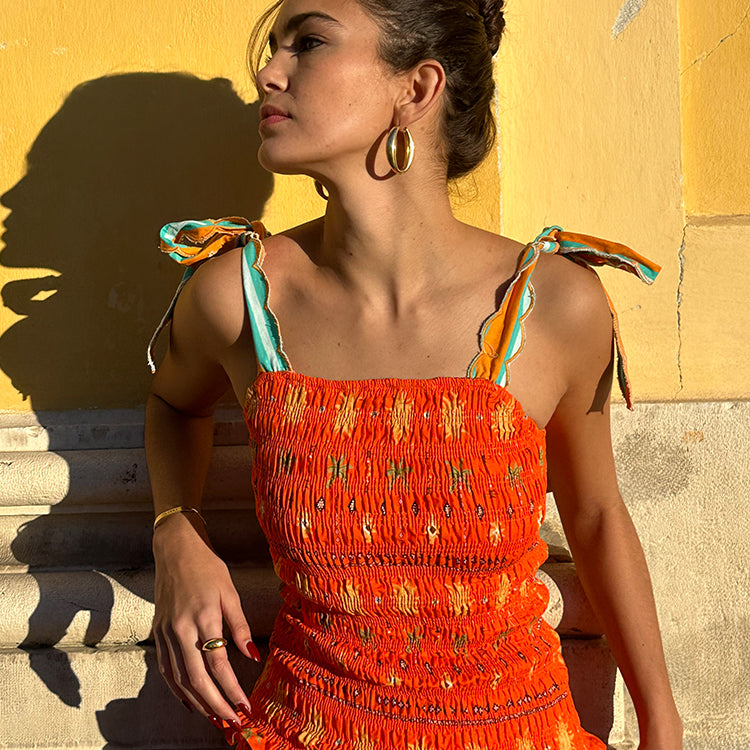 NEVER FULLY DRESSED Orange Sahara Shirred Francesca Top