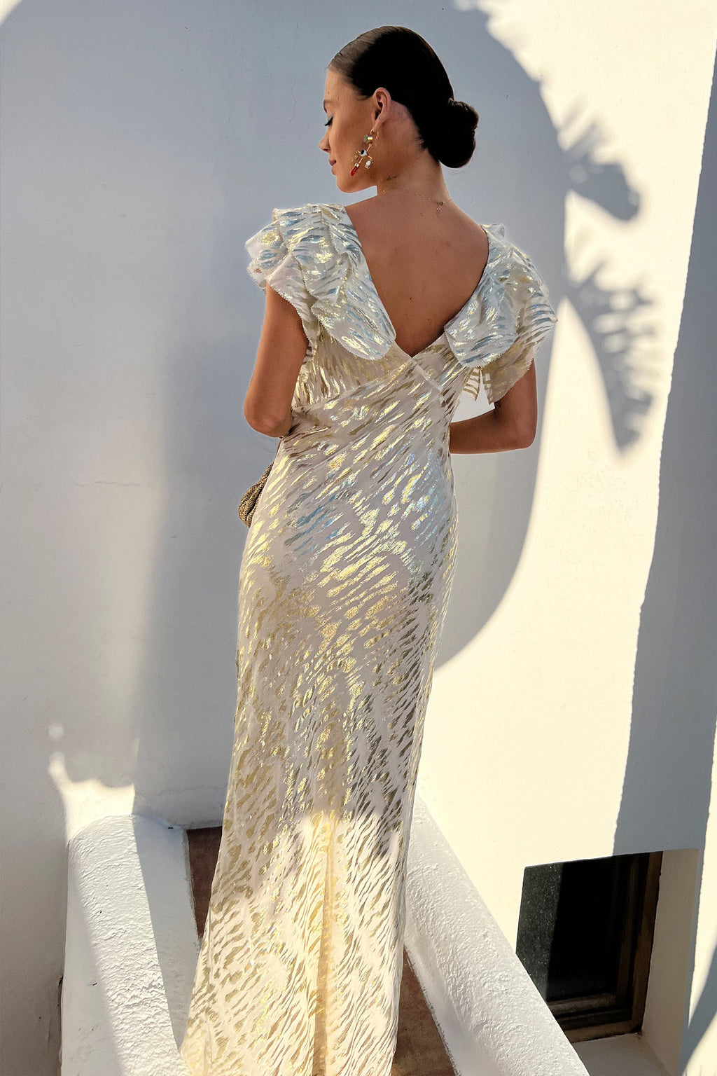 NEVER FULLY DRESSED Silver Jacquard Tilda Maxi Dress