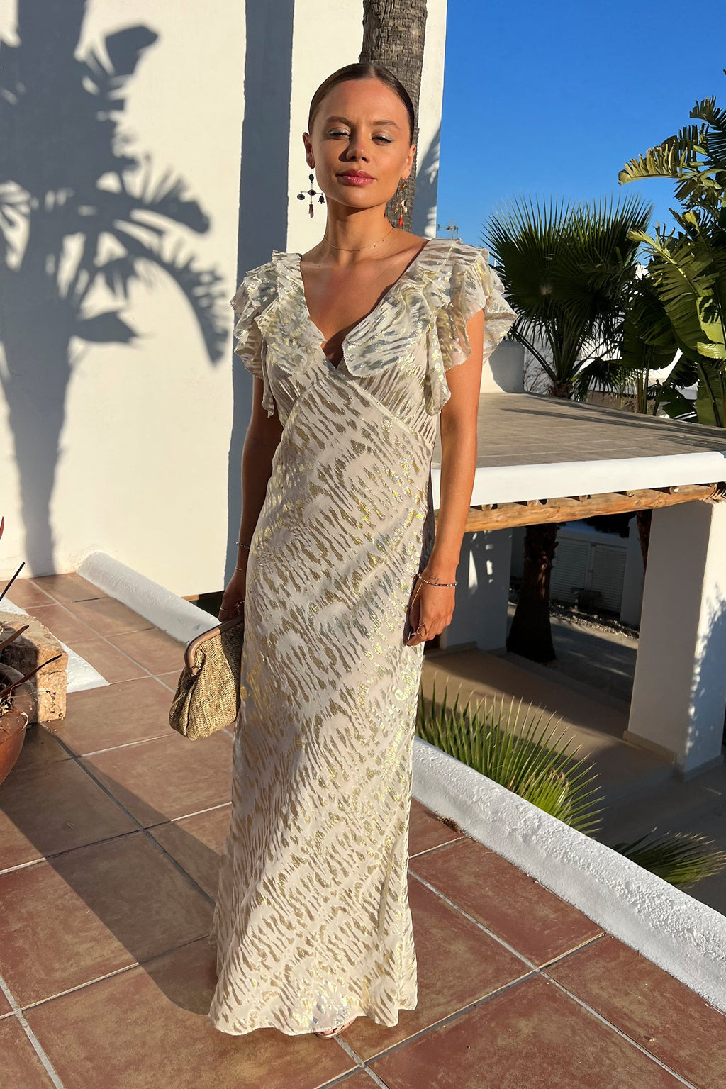 NEVER FULLY DRESSED Silver Jacquard Tilda Maxi Dress