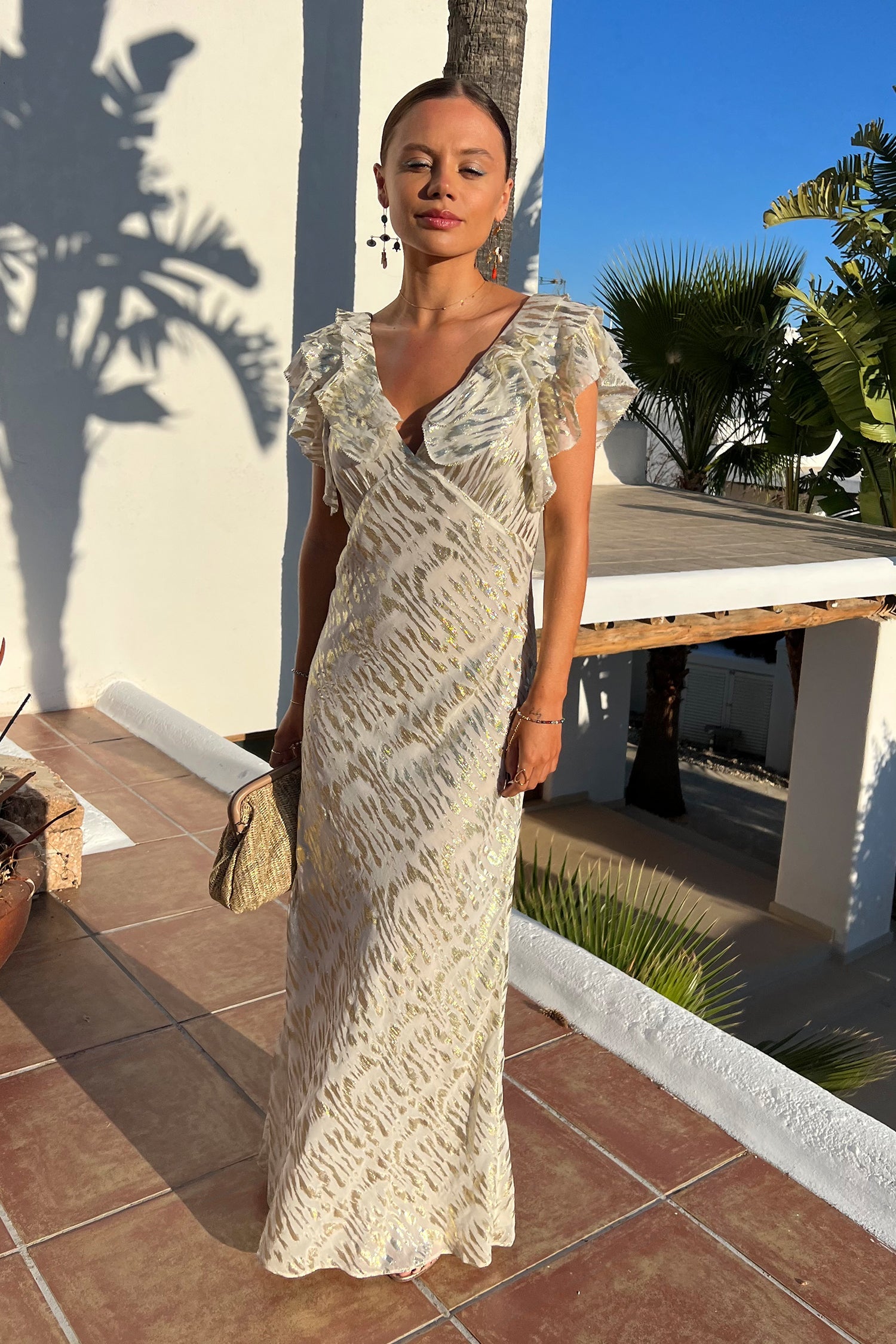 NEVER FULLY DRESSED Silver Jacquard Tilda Maxi Dress