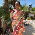 NEVER FULLY DRESSED Sunset Stripe Mesh Midi Dress