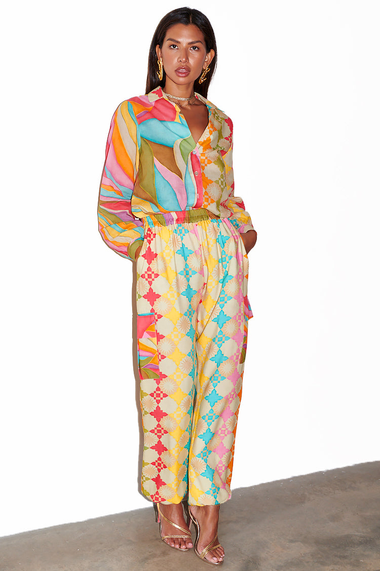 NEVER FULLY DRESSED Multi Abstract Cargo Trousers