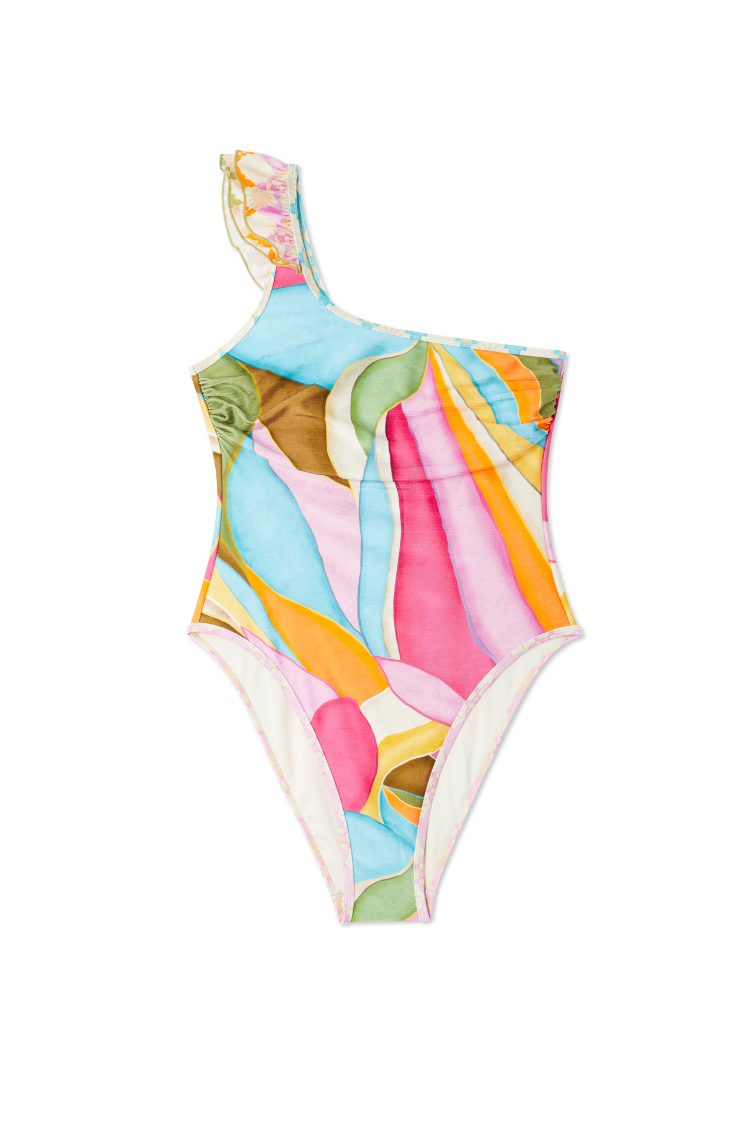 NEVER FULLY DRESSED Abstract One Shoulder Swimsuit