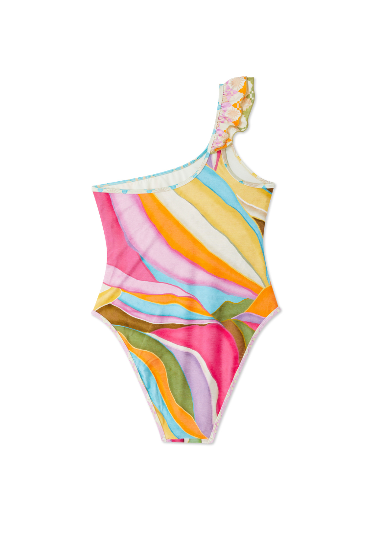 NEVER FULLY DRESSED Abstract One Shoulder Swimsuit