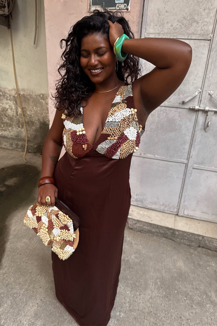NEVER FULLY DRESSED Chocolate Beaded Allegra Dress