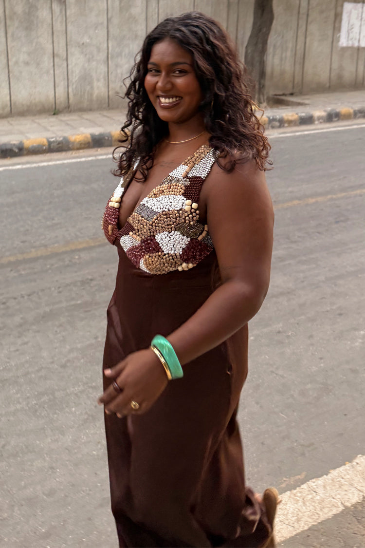 NEVER FULLY DRESSED Chocolate Beaded Allegra Dress