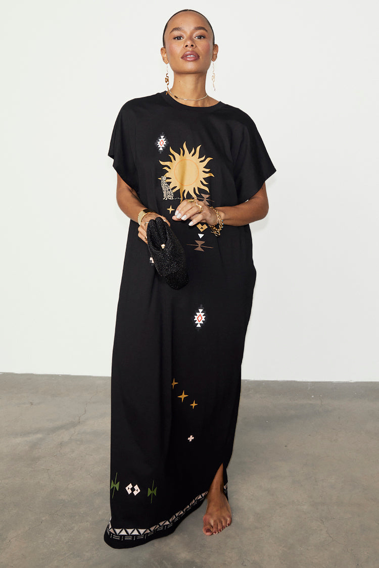 NEVER FULLY DRESSED Black Sunshine Palm T-Shirt Dress