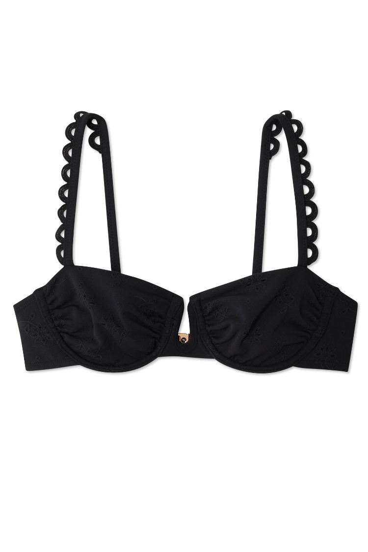 NEVER FULLY DRESSED Broderie Black Bikini Top