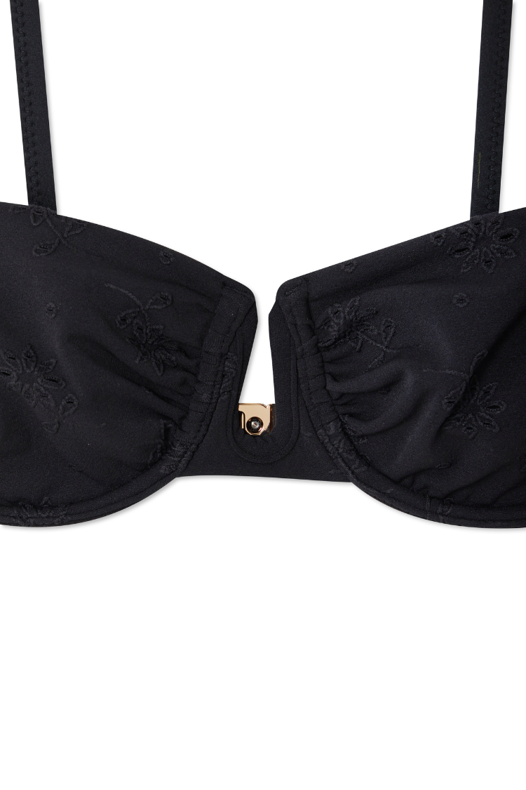 NEVER FULLY DRESSED Broderie Black Bikini Top