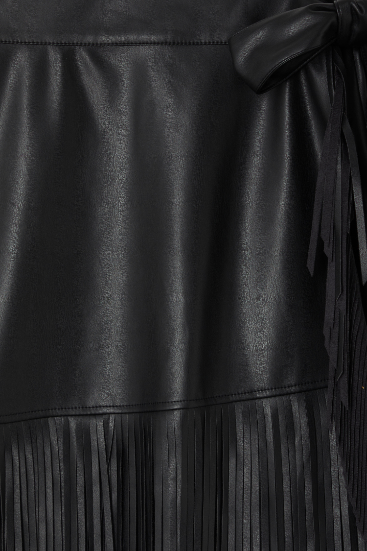 NEVER FULLY DRESSED Black Vegan Leather Fringe Midi Jaspre Skirt