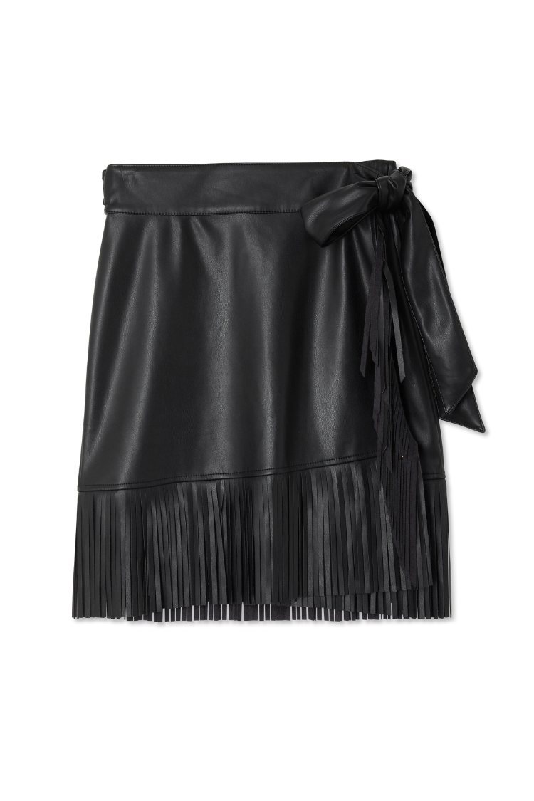 NEVER FULLY DRESSED Black Vegan Leather Mini Fringe Jaspre Skirt