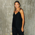 Black Cotton Linen Cami Top