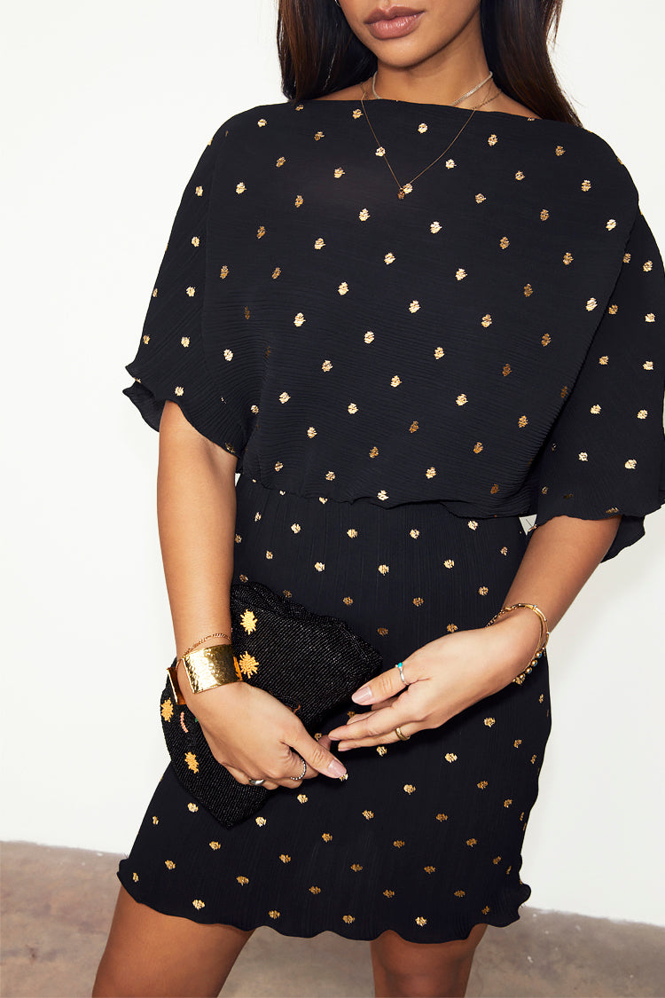 NEVER FULLY DRESSED Black Plisse Mini Tilly Dress