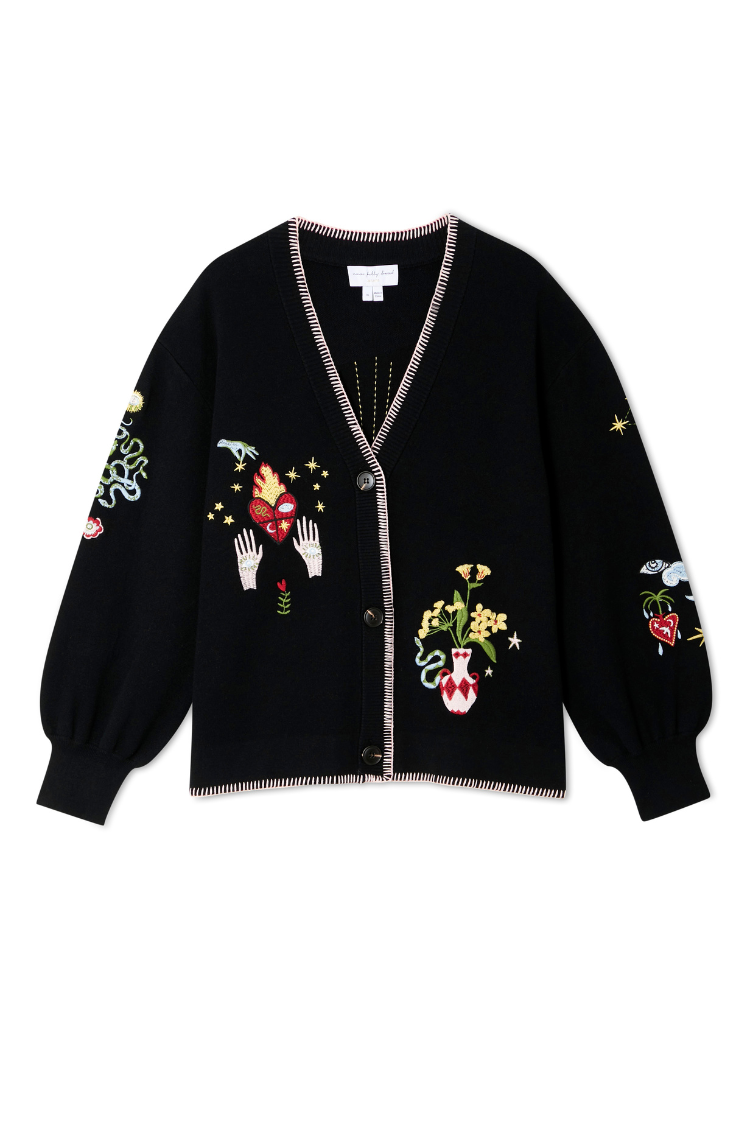 NEVER FULLY DRESSED Black Night Garden Knit Cardigan