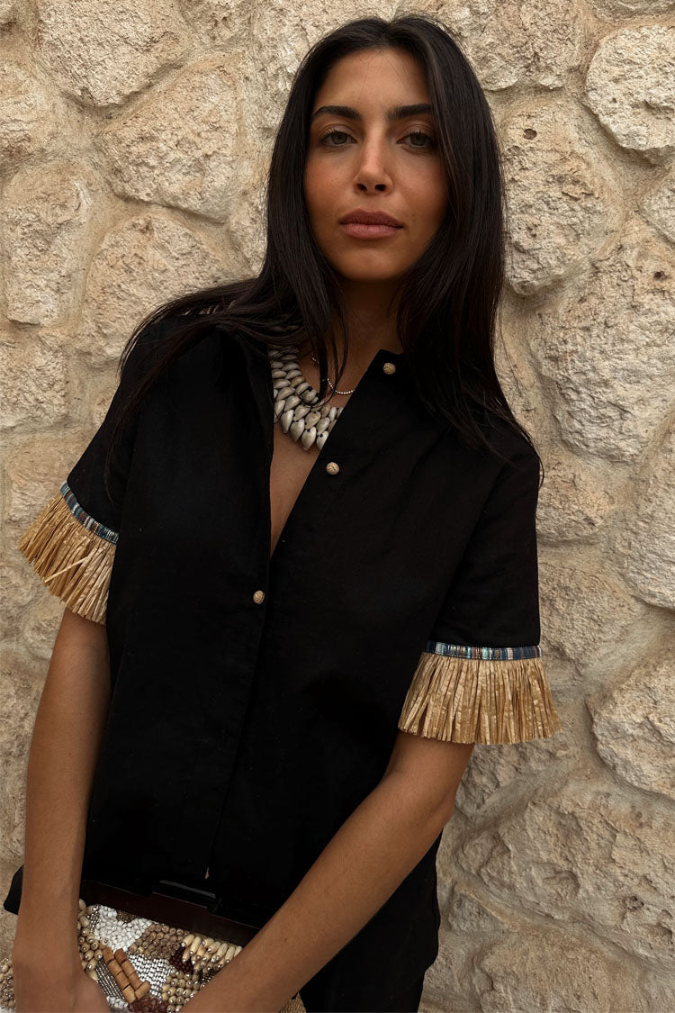 NEVER FULLY DRESSED Black Raffia Shirt