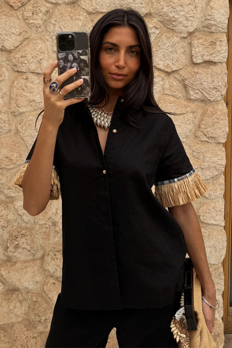 NEVER FULLY DRESSED Black Raffia Shirt