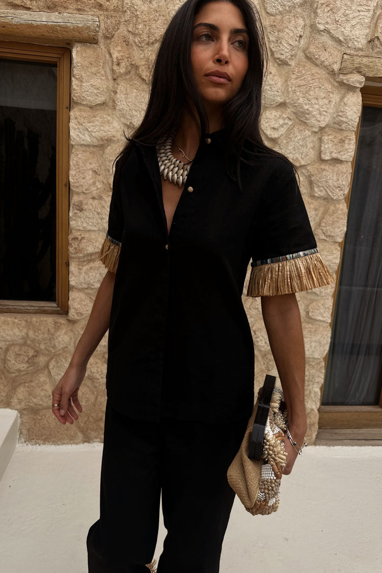 NEVER FULLY DRESSED Black Raffia Shirt