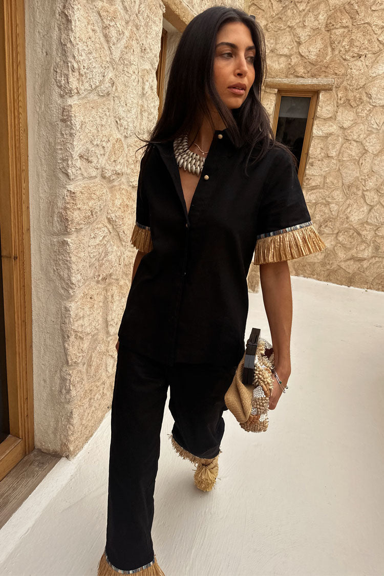 NEVER FULLY DRESSED Black Raffia Shirt