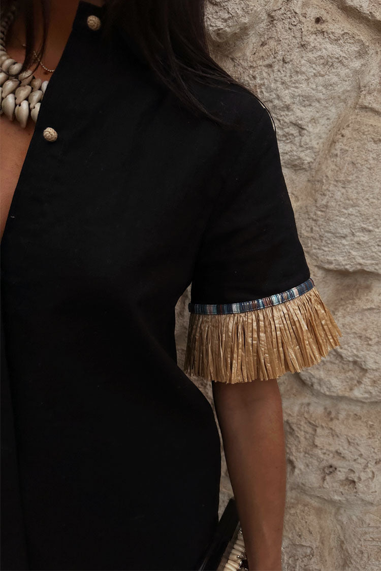 NEVER FULLY DRESSED Black Raffia Shirt