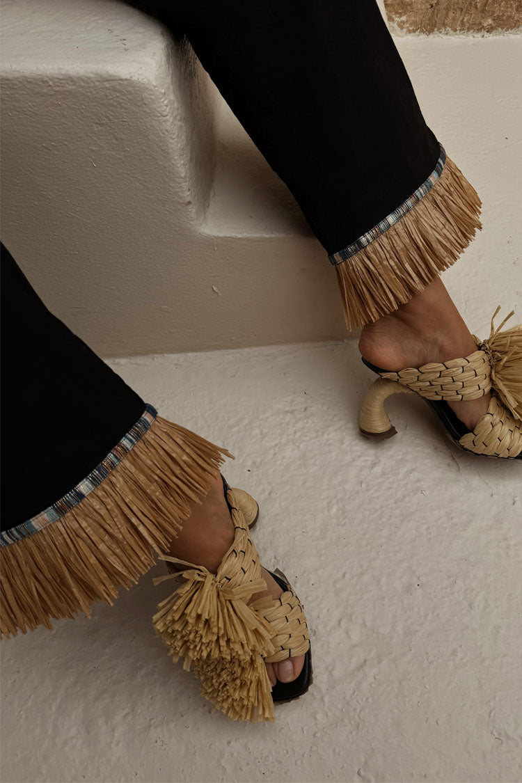 NEVER FULLY DRESSED Black Raffia Marra Trousers