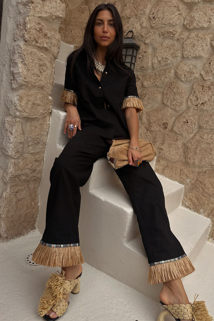 NEVER FULLY DRESSED Black Raffia Marra Trousers
