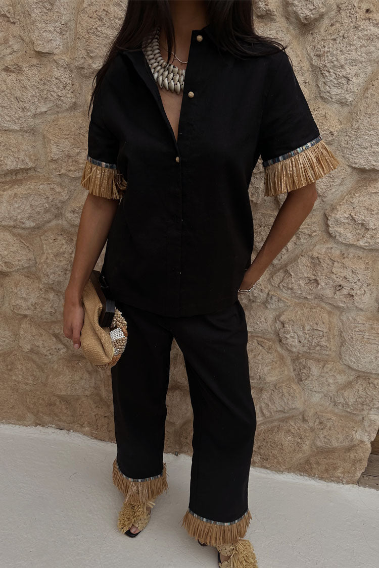 NEVER FULLY DRESSED Black Raffia Marra Trousers