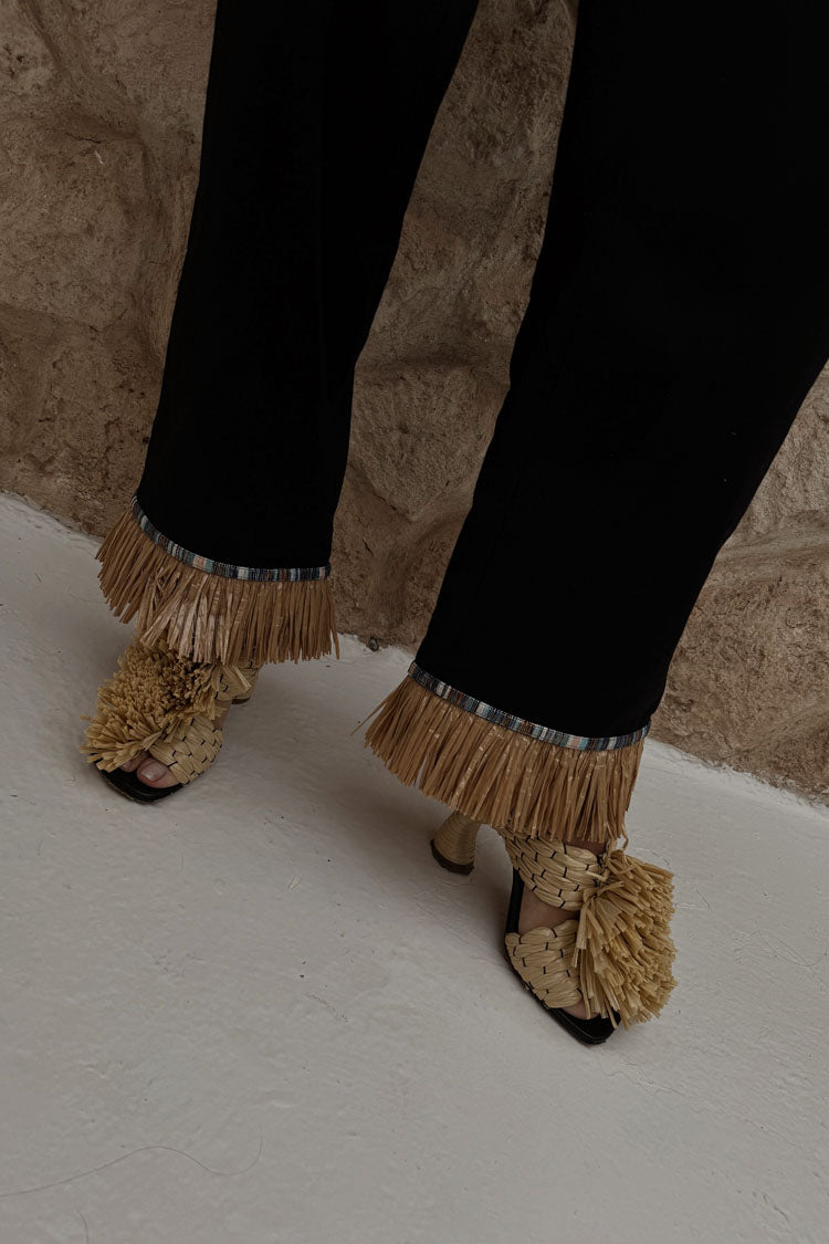 NEVER FULLY DRESSED Black Raffia Marra Trousers