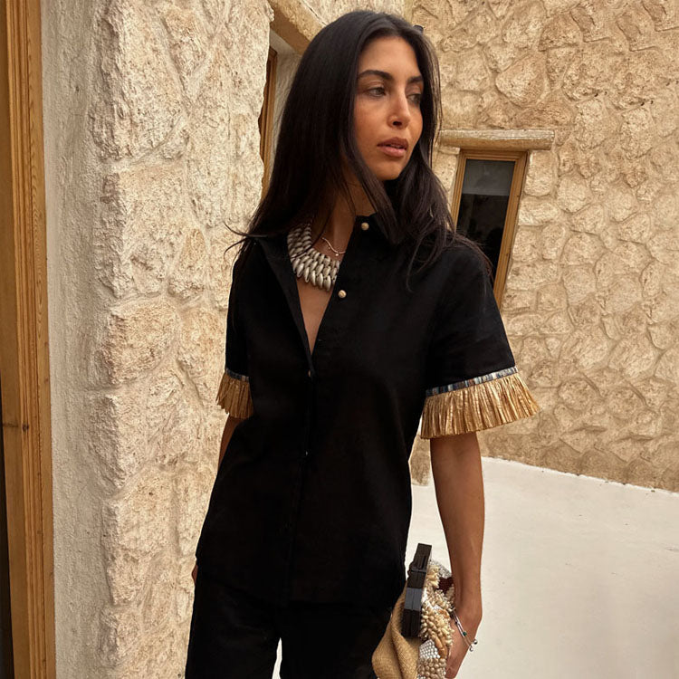 NEVER FULLY DRESSED Black Raffia Shirt