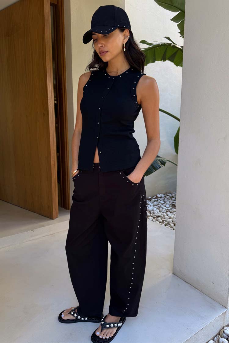 NEVER FULLY DRESSED Black Studded Barrel Jeans
