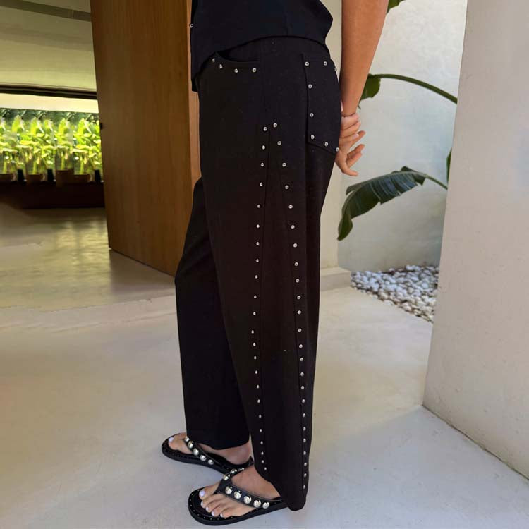 NEVER FULLY DRESSED Black Studded Barrel Jeans