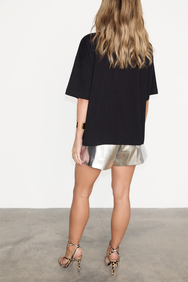 NEVER FULLY DRESSED Black Beaded Logo T-shirt