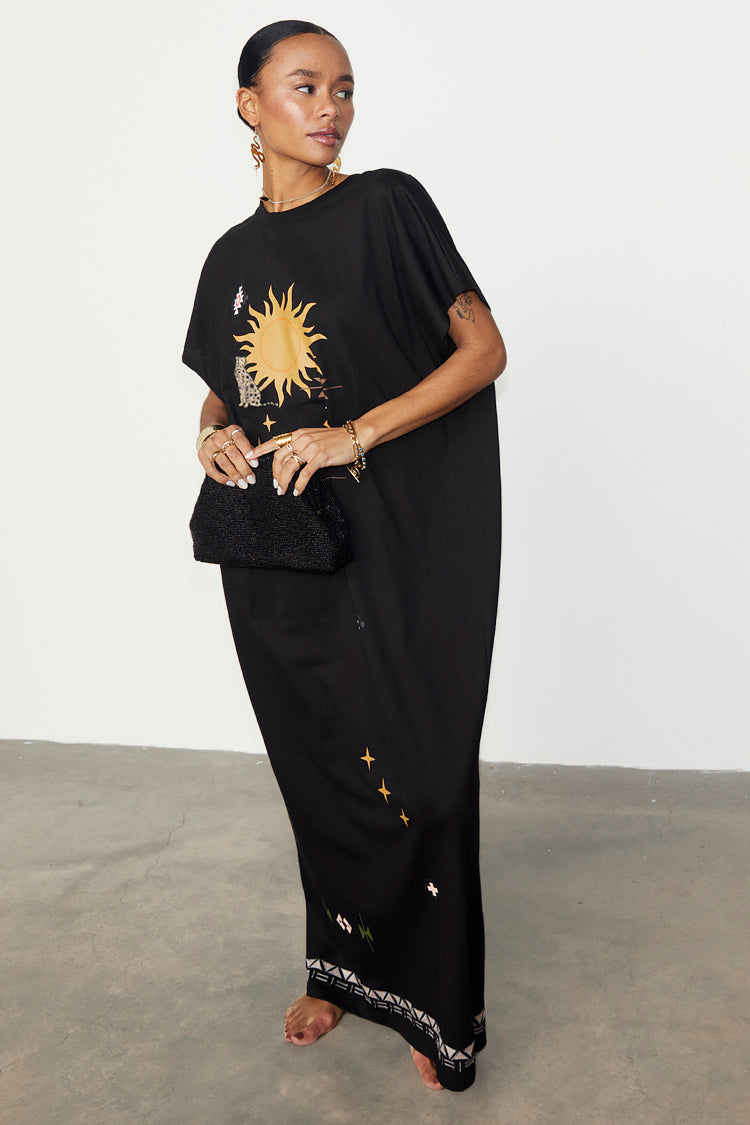 NEVER FULLY DRESSED Black Sunshine Palm T-Shirt Dress