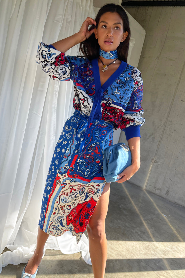  Blue Bandana Clash Jaspre Wrap Skirt