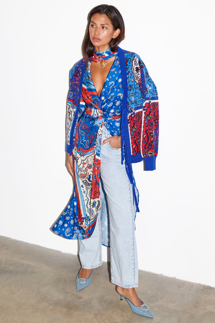 NEVER FULLY DRESSED Blue Bandana Clash Brooklyn Wrap Dress
