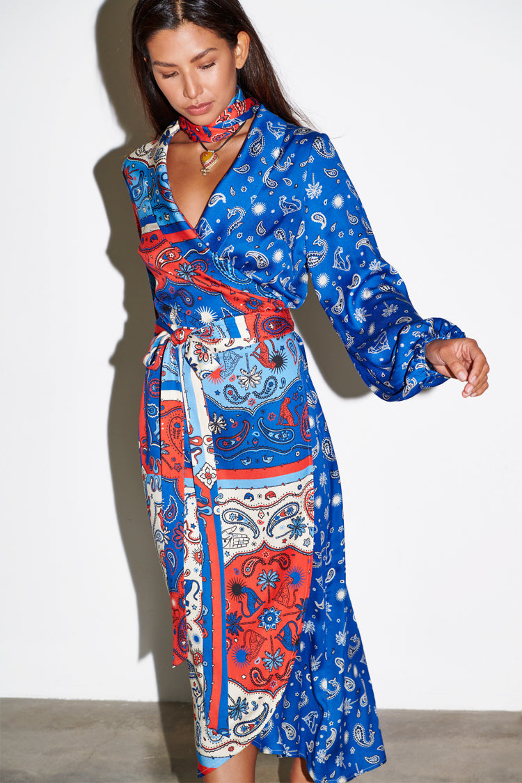 NEVER FULLY DRESSED Blue Bandana Clash Brooklyn Wrap Dress Petite