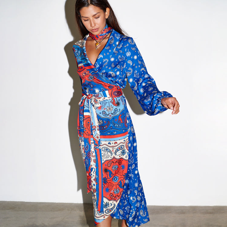 NEVER FULLY DRESSED Blue Bandana Clash Brooklyn Wrap Dress Petite