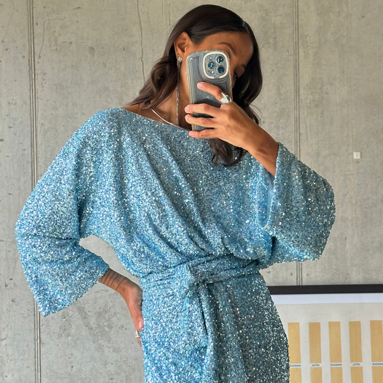 NEVER FULLY DRESSED Ice Blue Sequin Tilly Top