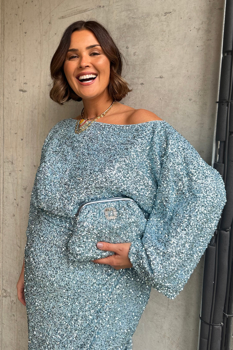 NEVER FULLY DRESSED Ice Blue Sequin Tilly Top