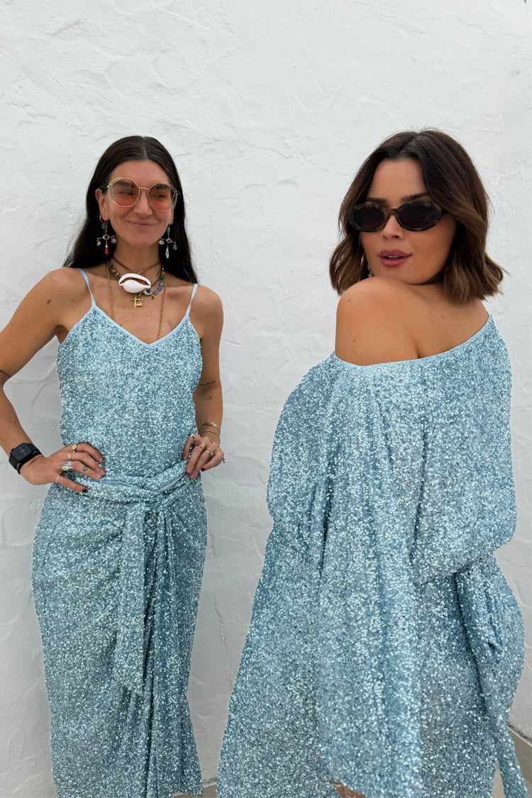 NEVER FULLY DRESSED Ice Blue Sequin Tilly Top