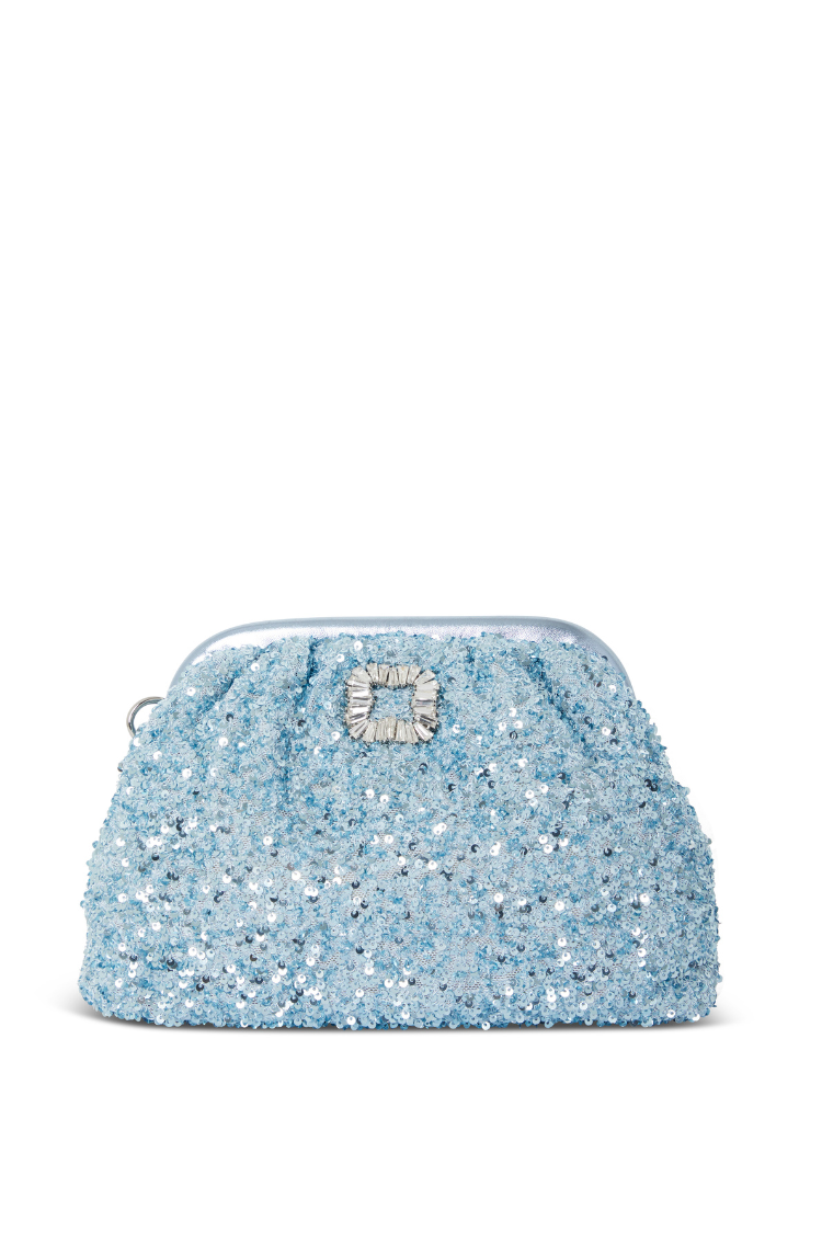 NEVER FULLY DRESSED Ice Blue Sequin Clutch Bag
