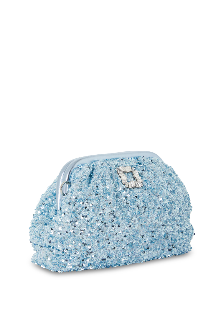 NEVER FULLY DRESSED Ice Blue Sequin Clutch Bag