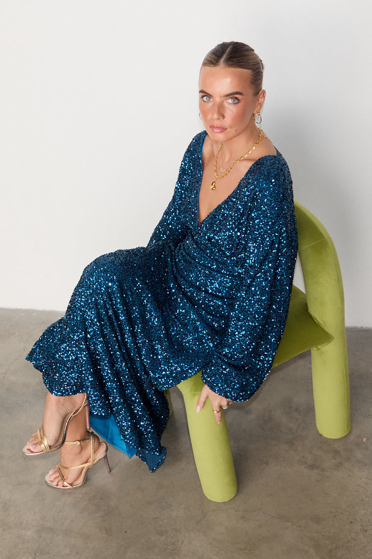 NEVER FULLY DRESSED Teal Sequin Emma Dress