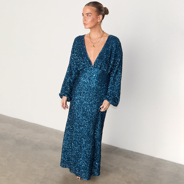 NEVER FULLY DRESSED Teal Sequin Emma Dress