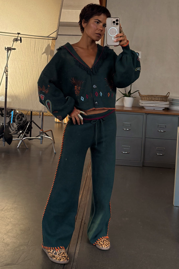 NEVER FULLY DRESSED Bottle Green Wide Leg Pants