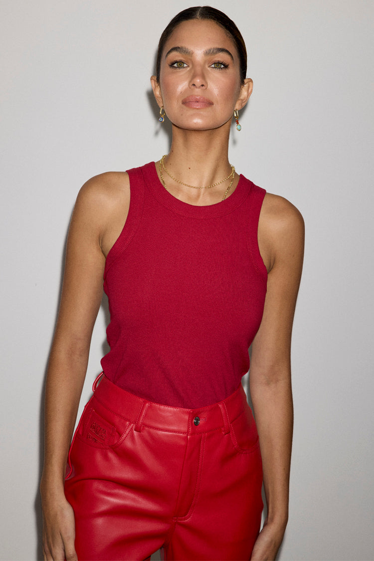 NEVER FULLY DRESSED Deep Red Rib Tank Top