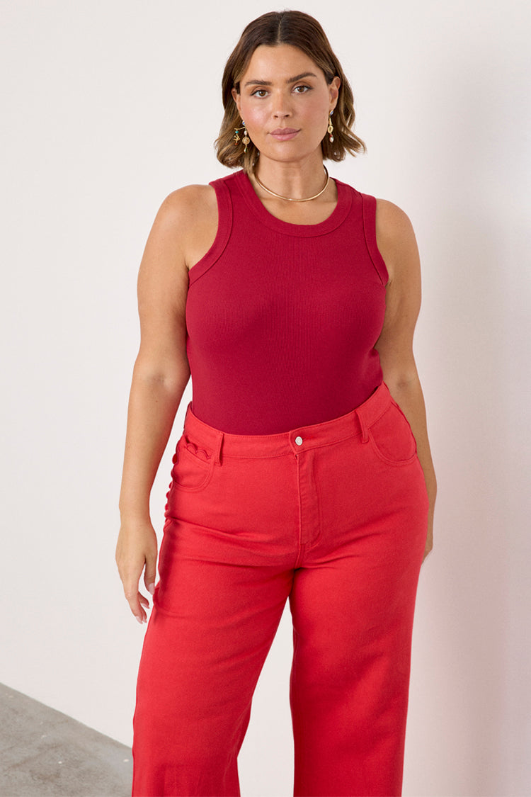 NEVER FULLY DRESSED Deep Red Rib Tank Top
