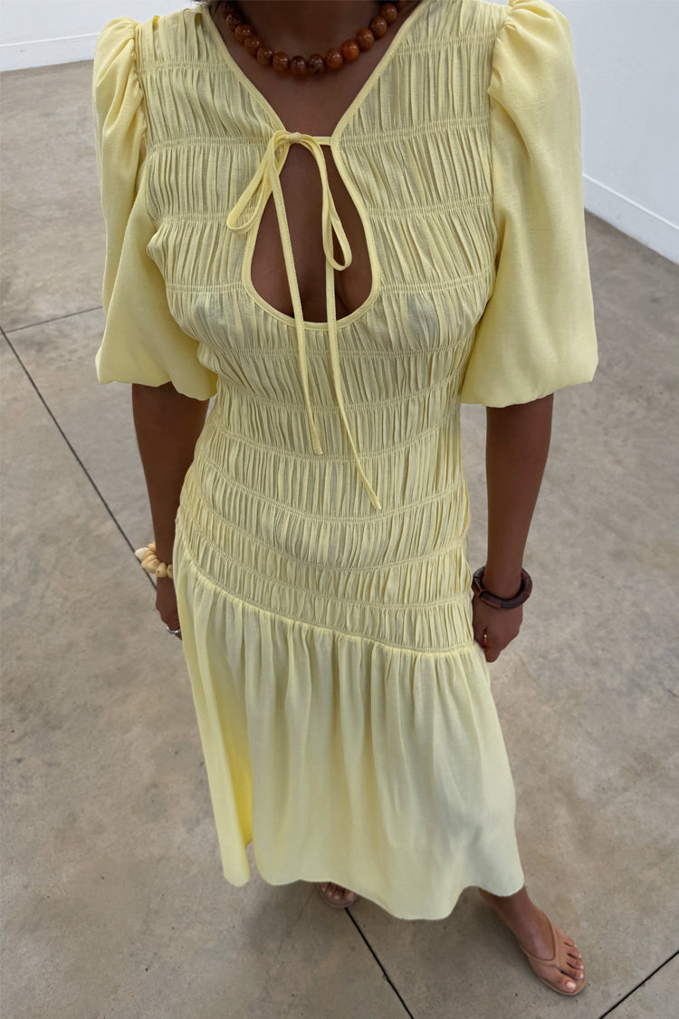  Butter Yellow Shirred Nara Dress