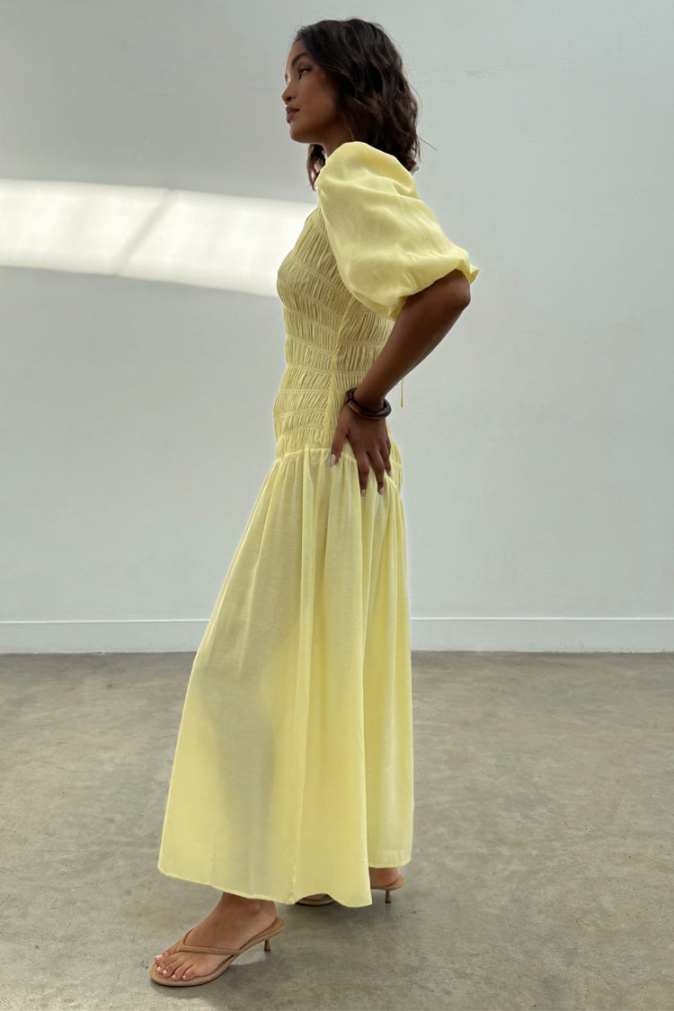  Butter Yellow Shirred Nara Dress