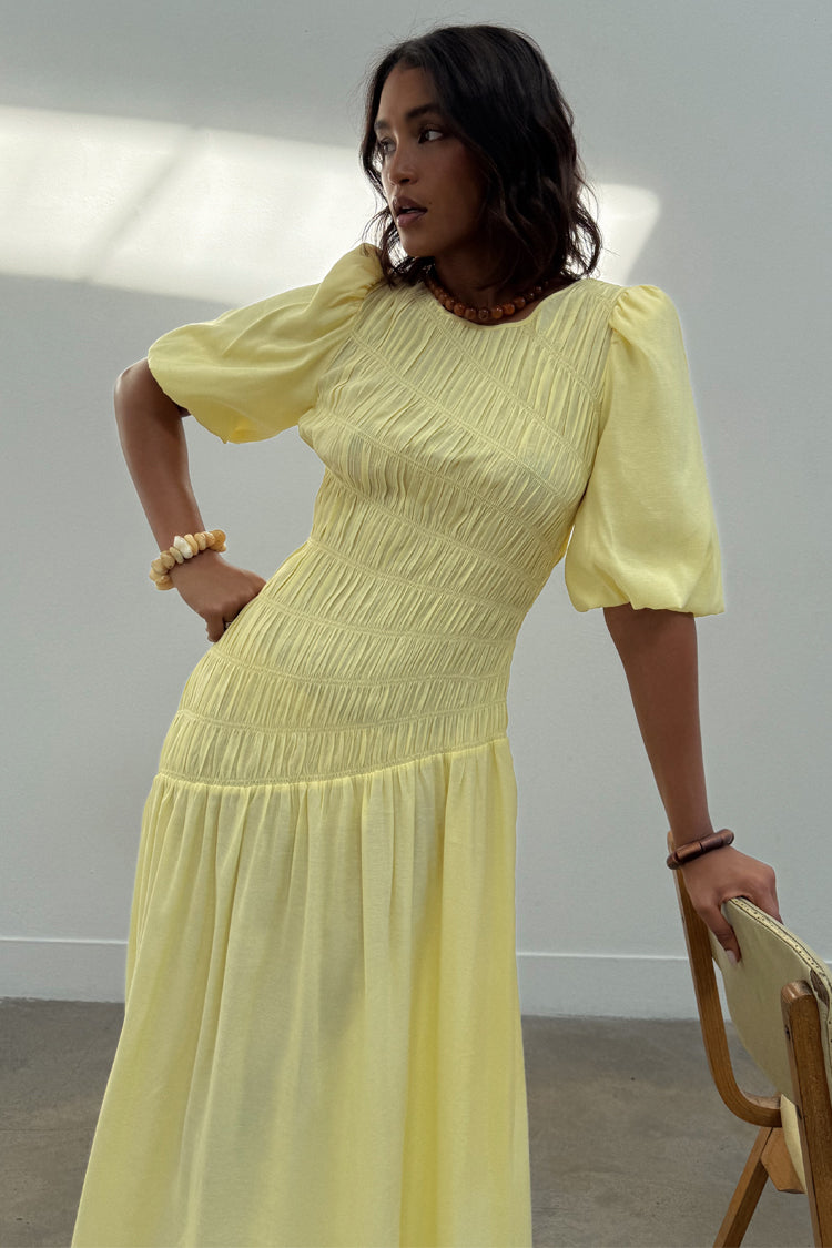  Butter Yellow Shirred Nara Dress