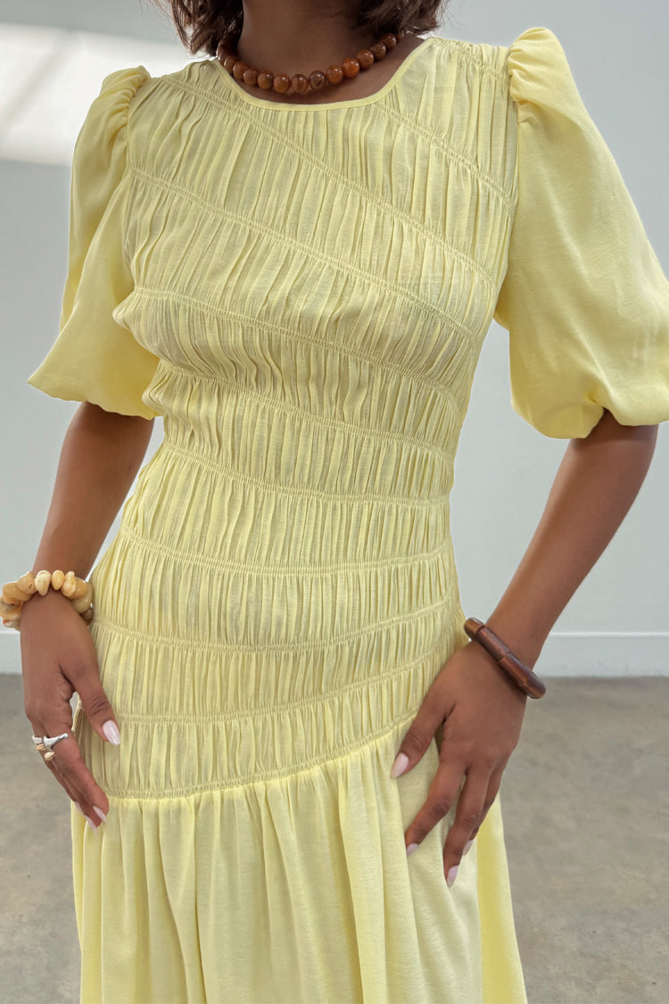  Butter Yellow Shirred Nara Dress